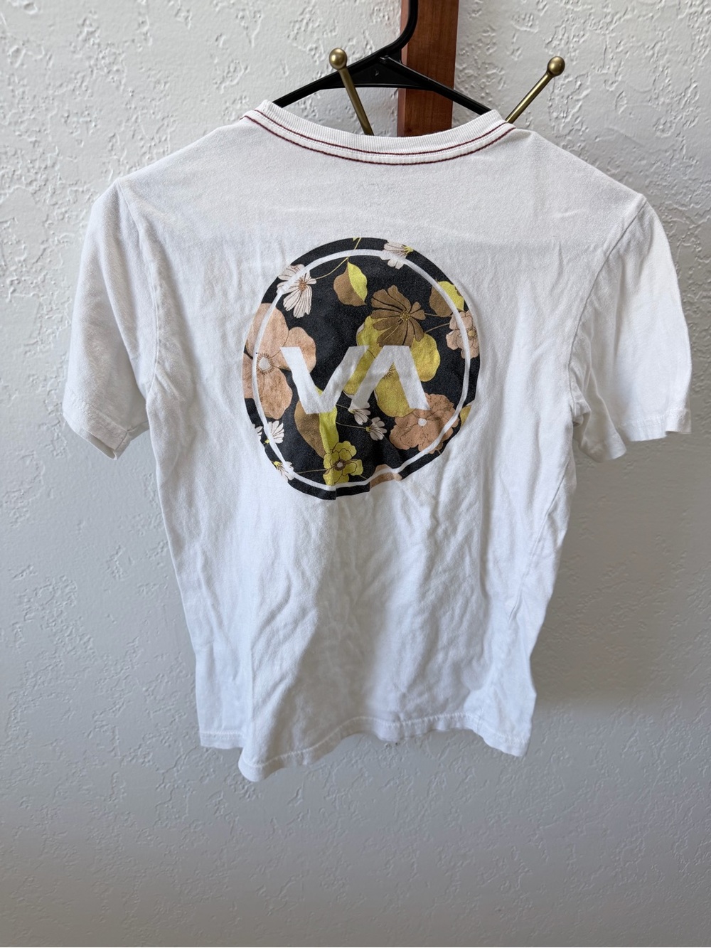 RVCA White Short Sleeve Tee with Floral VA Back Logo